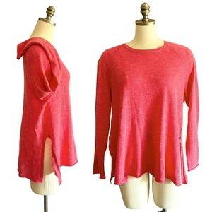 Eileen Fisher Knit Tunic Sweater Womens L Coral Orange Organic Linen/Cotton Slub